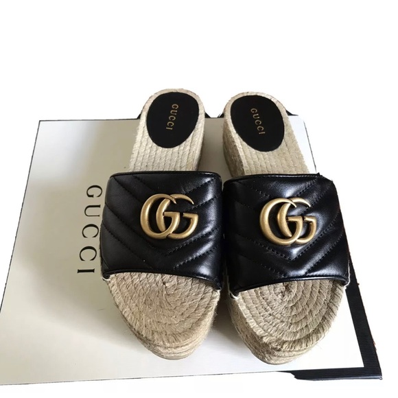 SOLD Authentic Gucci Black Leather Espadrille - Picture 1 of 7